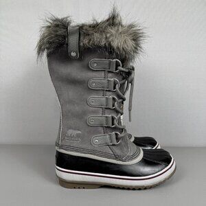 Sorel Joan Of Artic Boots Women 6.5 Quarry Black Waterproof Suede Faux Fur Cuff